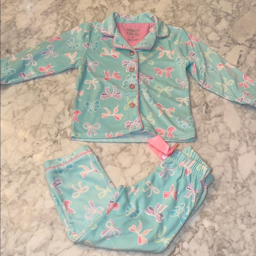 Sleep On It Kids Pajama Set - Aqua and Pink Bow Print